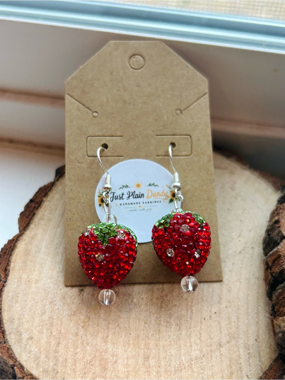 Handmade Strawberry Rhinestone Dangle Earrings NWT Cute Kawaii